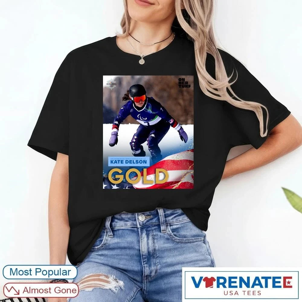 Official Para Snowboarding Women’s Banked Slalom – Ll2 Kate Delson Gold Medal T-Shirt