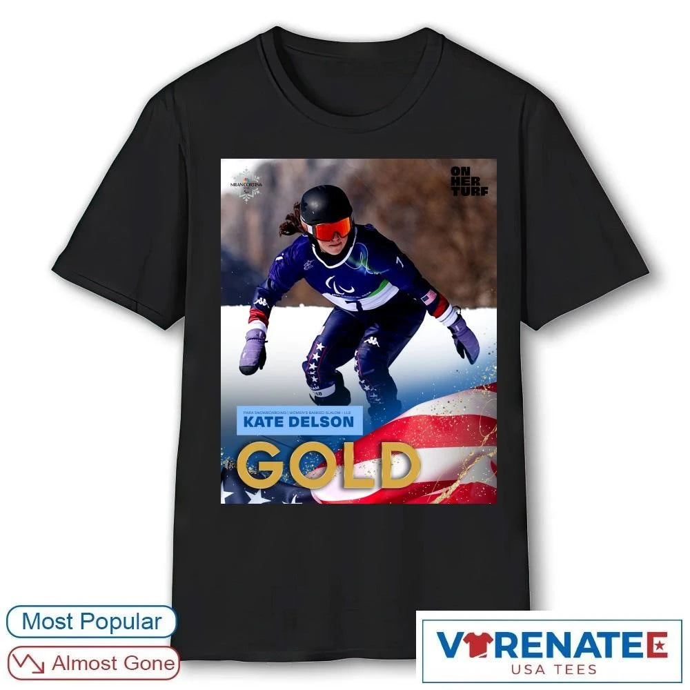 Official Para Snowboarding Women’s Banked Slalom – Ll2 Kate Delson Gold Medal T-Shirt