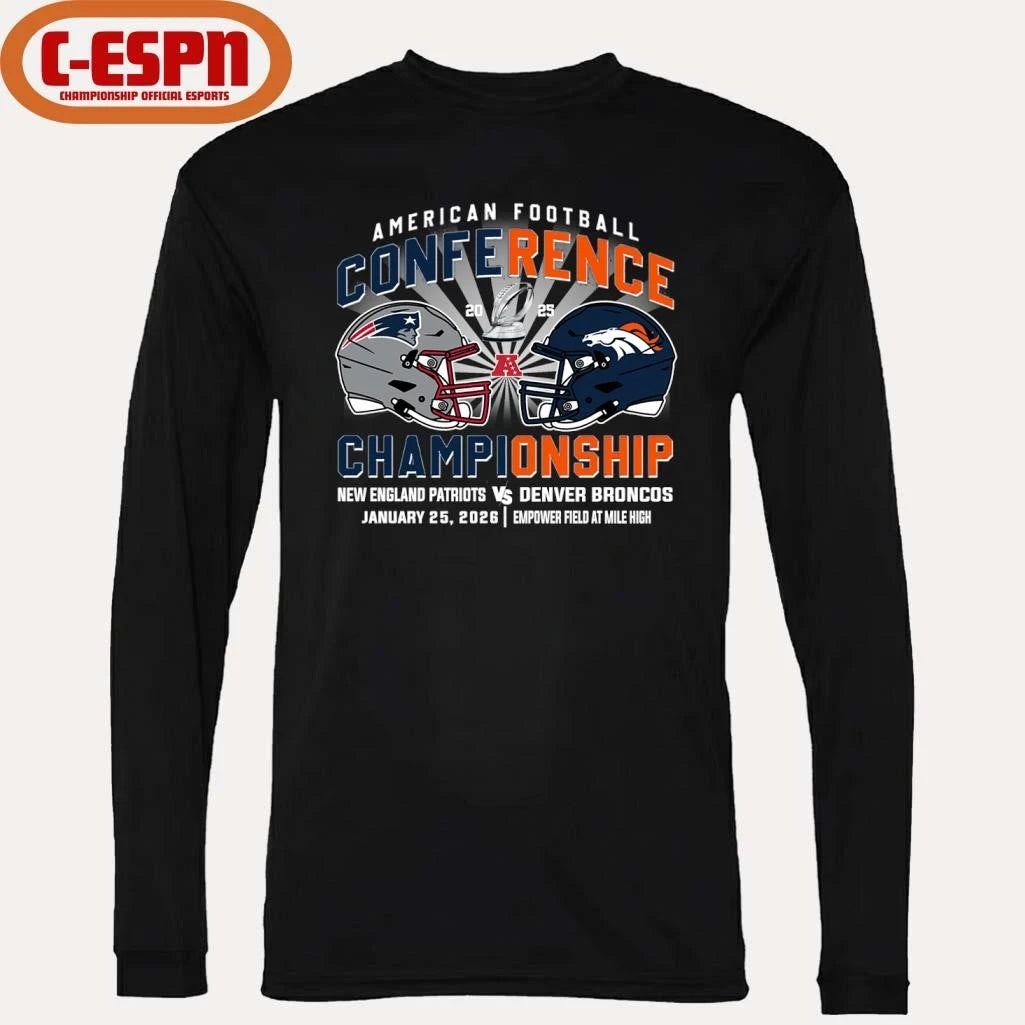 Official Patriots Vs Broncos AFC Conference Championship Duel Helmet T-Shirt