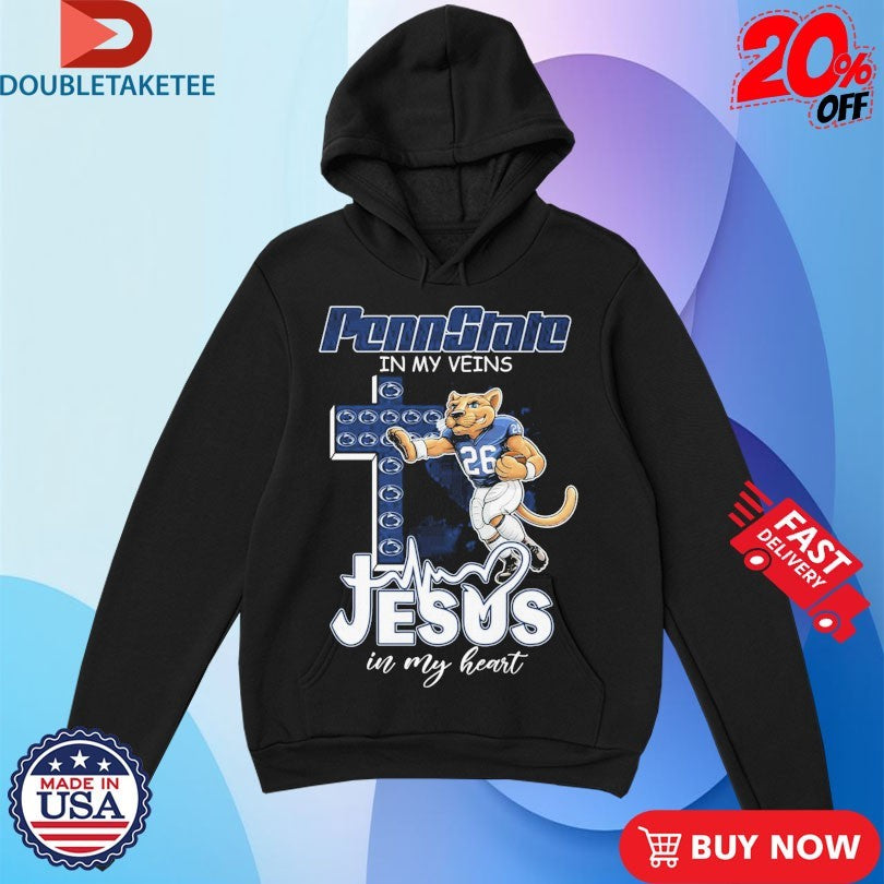 Official Penn State Nittany Lions In My Veins Jesus In My Heart Mascot Cross Shirts
