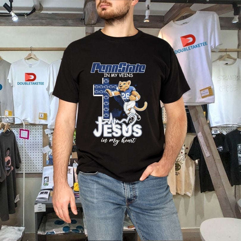 Official Penn State Nittany Lions In My Veins Jesus In My Heart Mascot Cross Shirts