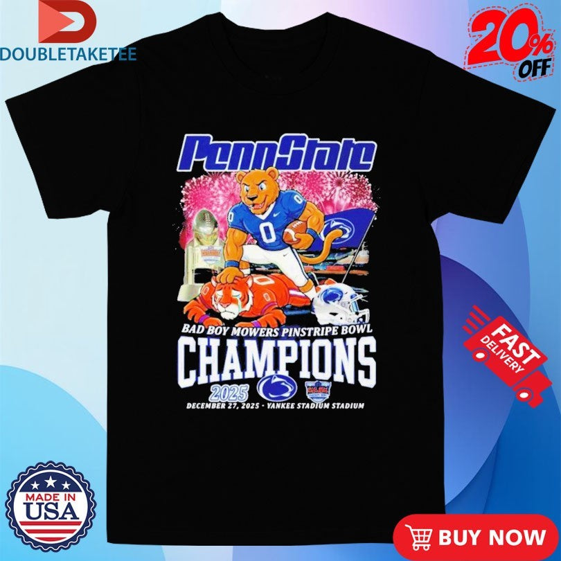 Official Penn State Nittany Lions Stomp Clemson Tigers 2025 Bad Boy Mowers Pinstripe Bowl Champions Mascot Shirts
