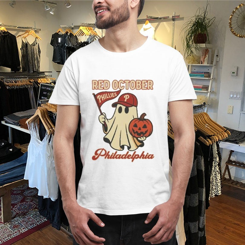 Official Philadelphia Phillies Red October 2025 Ghost Halloween Shirts