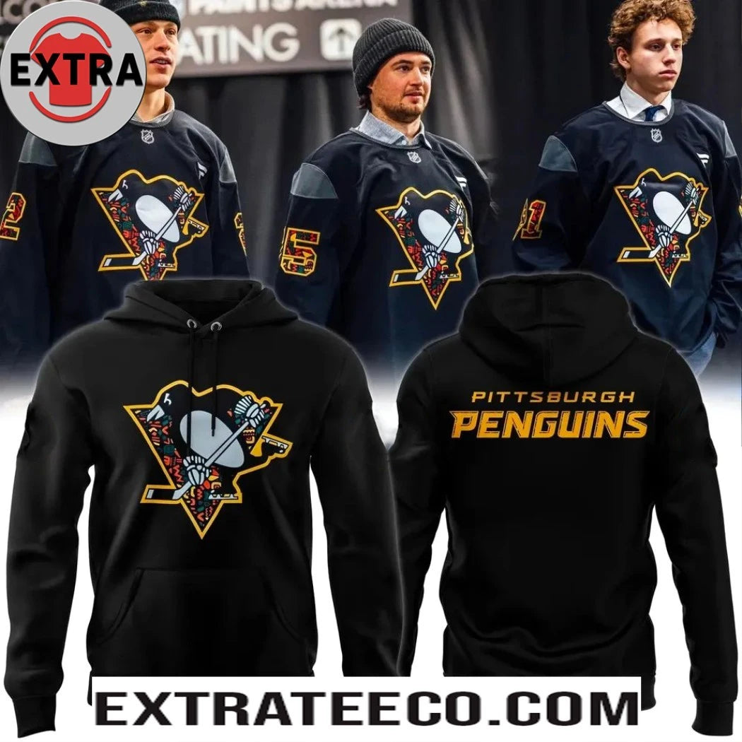 Official Pittsburgh Penguins 2026 Specialty Black History Logo Two Sided T-Shirt