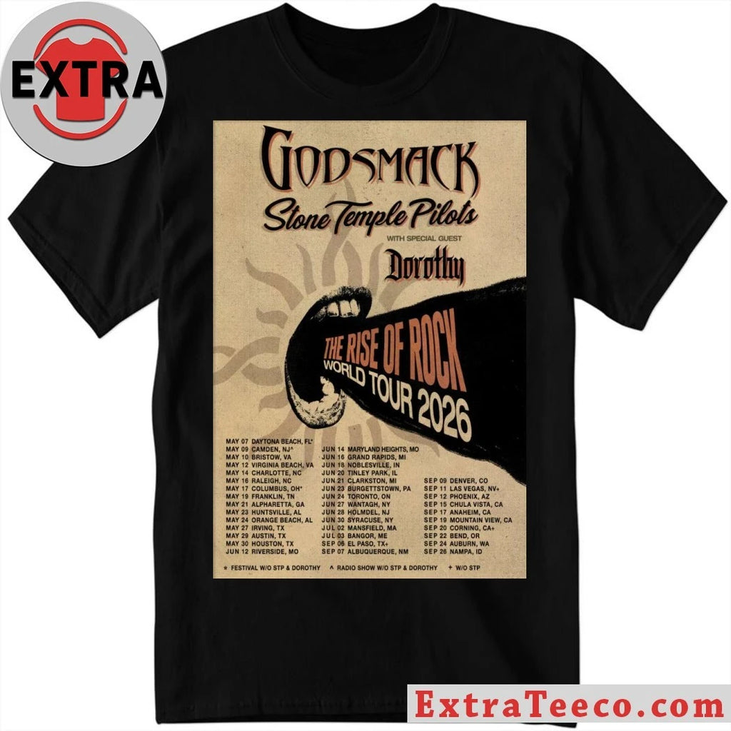 Official Poster Godsmack The Rise Of Rock World 2026 Shirt