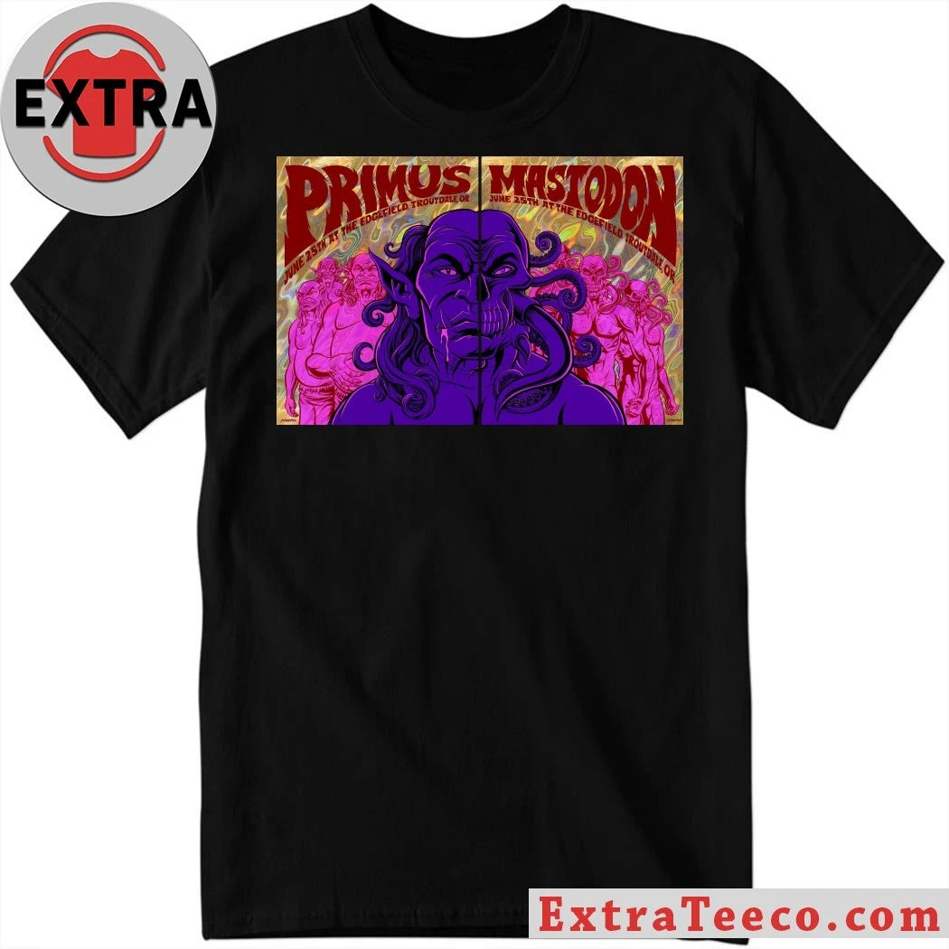 Official Poster promoting the music event by the bands Primus and Mastodon, June 25th, Edgefield, Troutdale, Oregon, USA T-Shirt