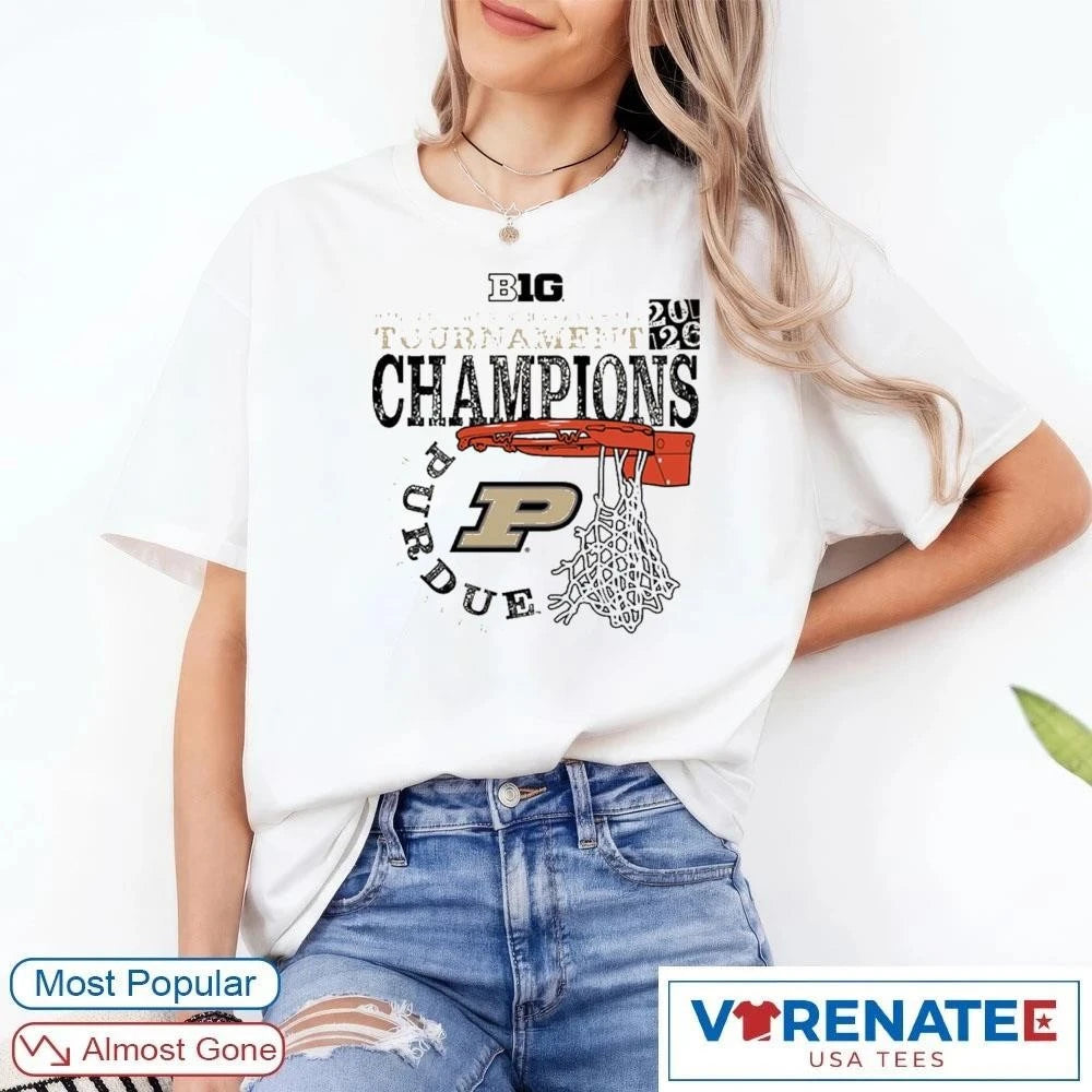 Official Purdue Boilermakers 2026 Big Ten Men’s Basketball Tournament Champions Cut Nets T-Shirt