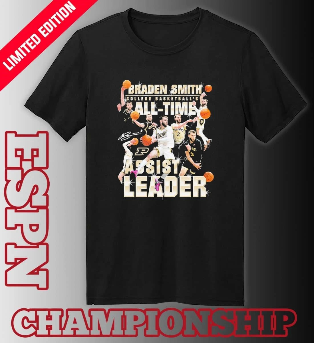 Official Purdue Boilermakers Men’s Basketball Braden Smith Assist Record Shirt