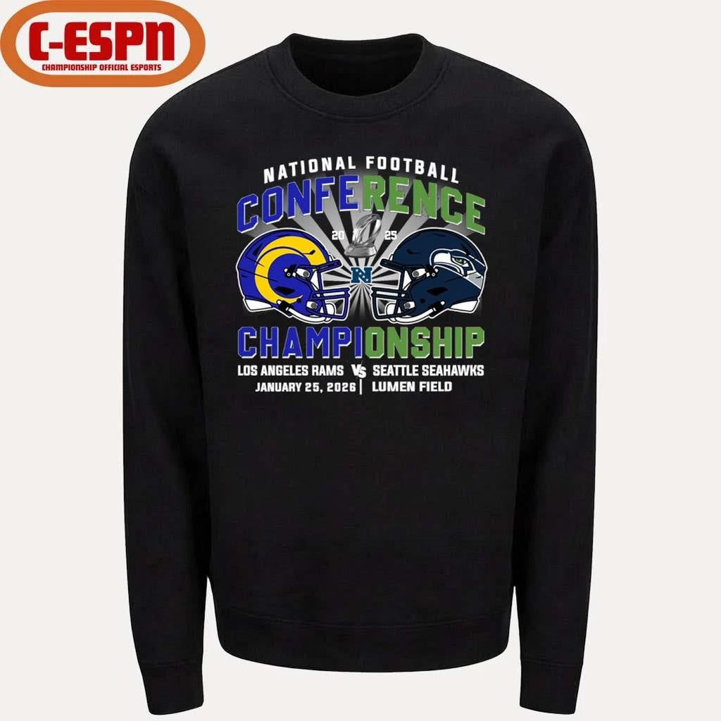 Official Rams Vs Seahawks NFC Conference Championship Duel Helmet T-Shirt
