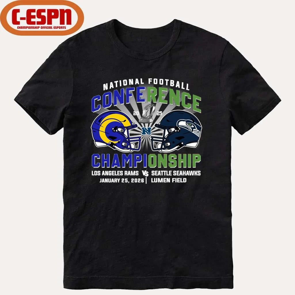 Official Rams Vs Seahawks NFC Conference Championship Duel Helmet T-Shirt