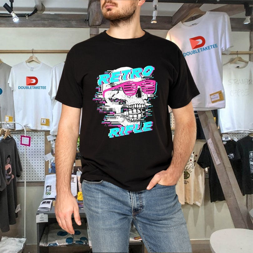 Official Retro Rifle Glitched Skull Shirts