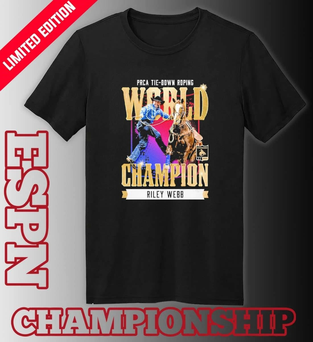 Official Riley Webb NFR 2025 Tie Down Champion T-Shirt