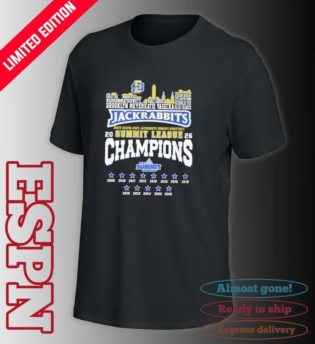Official SDSU Men’s Basketball 2026 Summit League Conference Champions Skyline Player Name Shirt