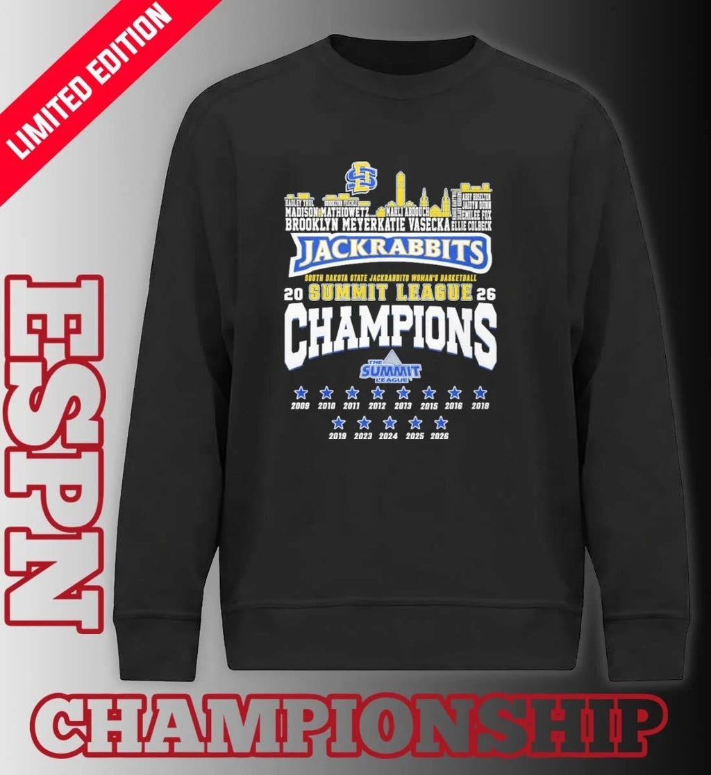 Official SDSU Men’s Basketball 2026 Summit League Conference Champions Skyline Player Name Shirt