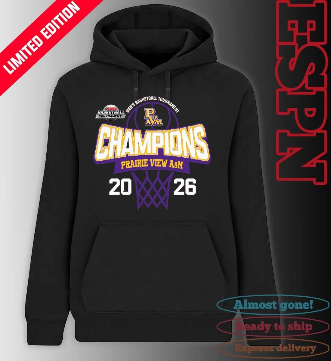 Official SWAC Men’s Basketball Tournament 2026 Champions Prairie View A&amp;M Panthers T-Shirt