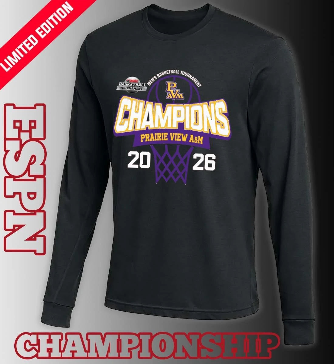 Official SWAC Men’s Basketball Tournament 2026 Champions Prairie View A&amp;M Panthers T-Shirt