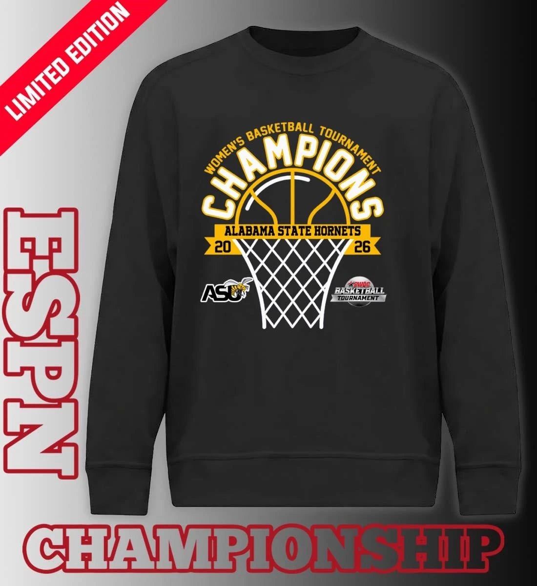 Official SWAC Women’s Basketball Tournament Champions 2026 Alabama State Hornets T-Shirt