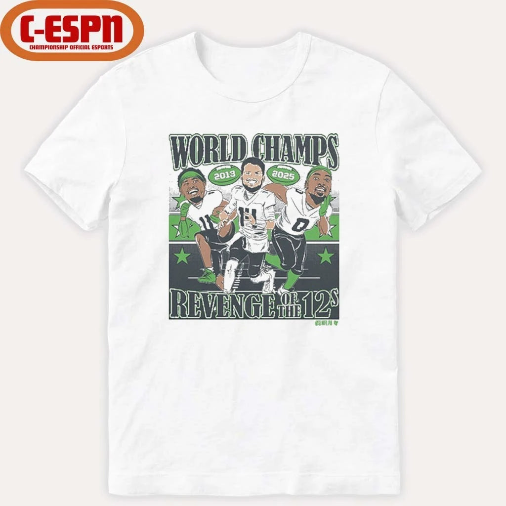Official Sam Darnold, Jaxon Smith-Njigba, &amp; DeMarcus Lawrence World Champions Caricatures Shirt