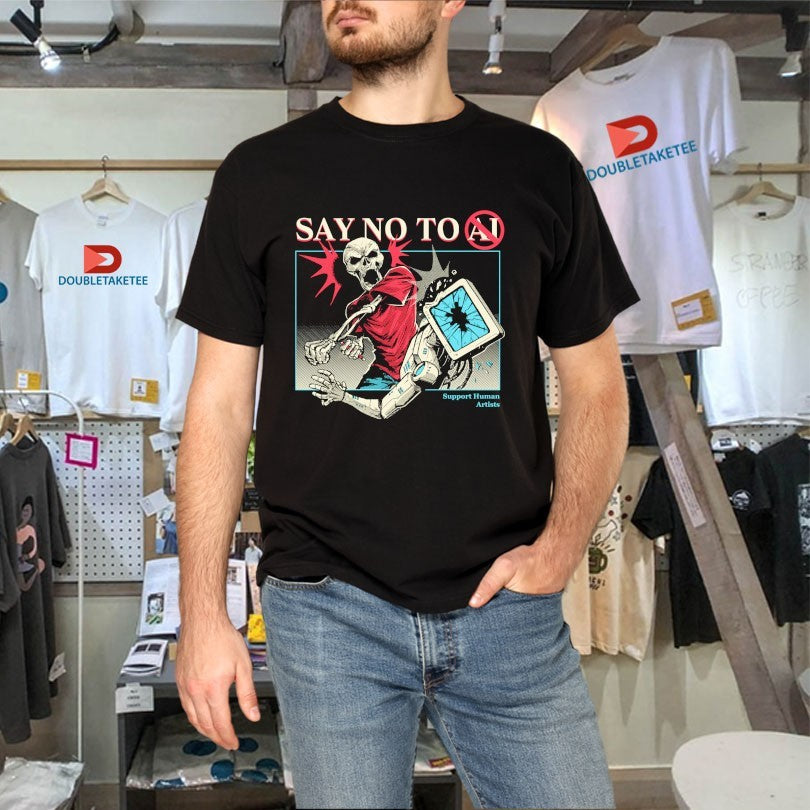 Official Say No To AI Support Human Artists Skeleton Shirts