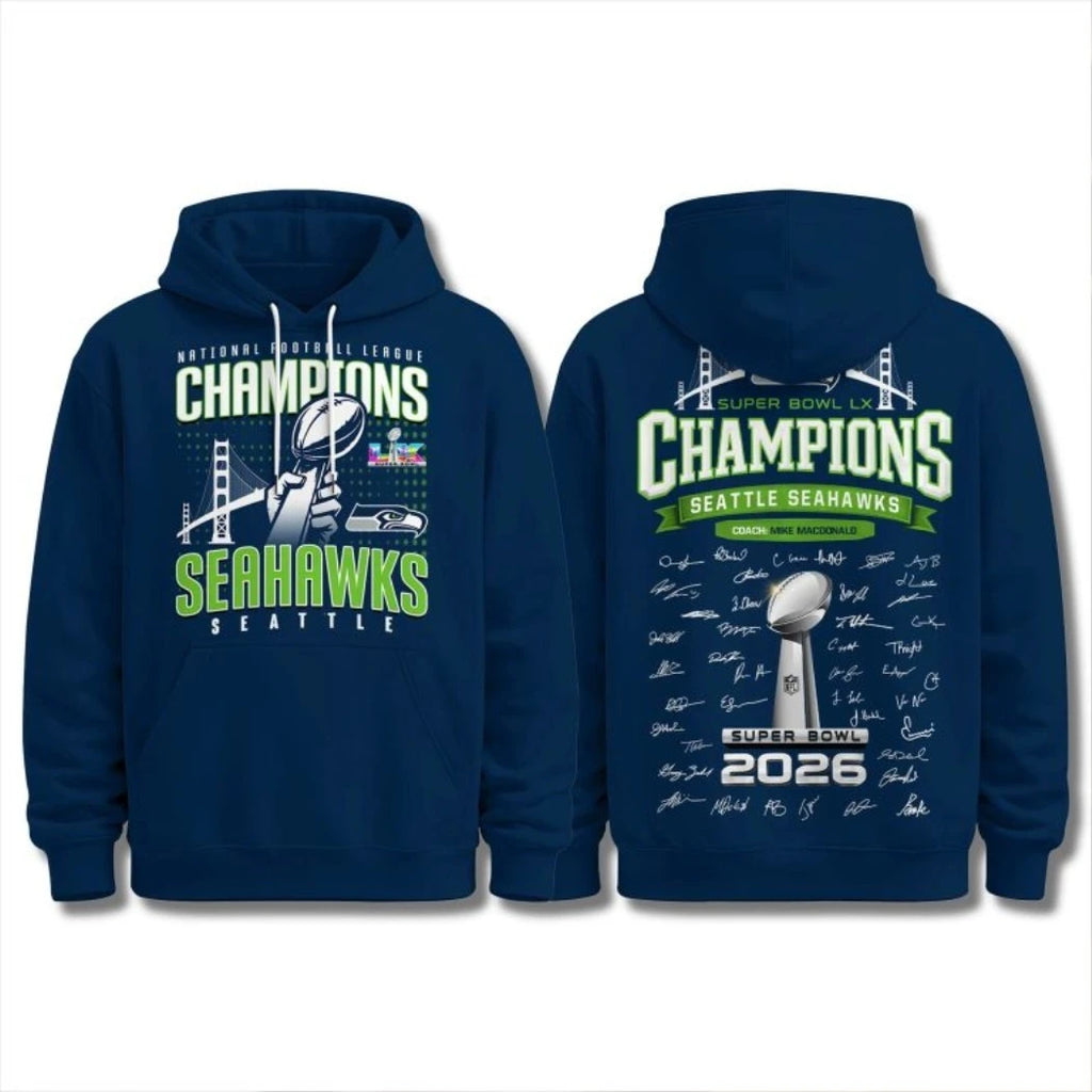 Official Seahawks SBLX Champions Team Signature And Logo Shirt
