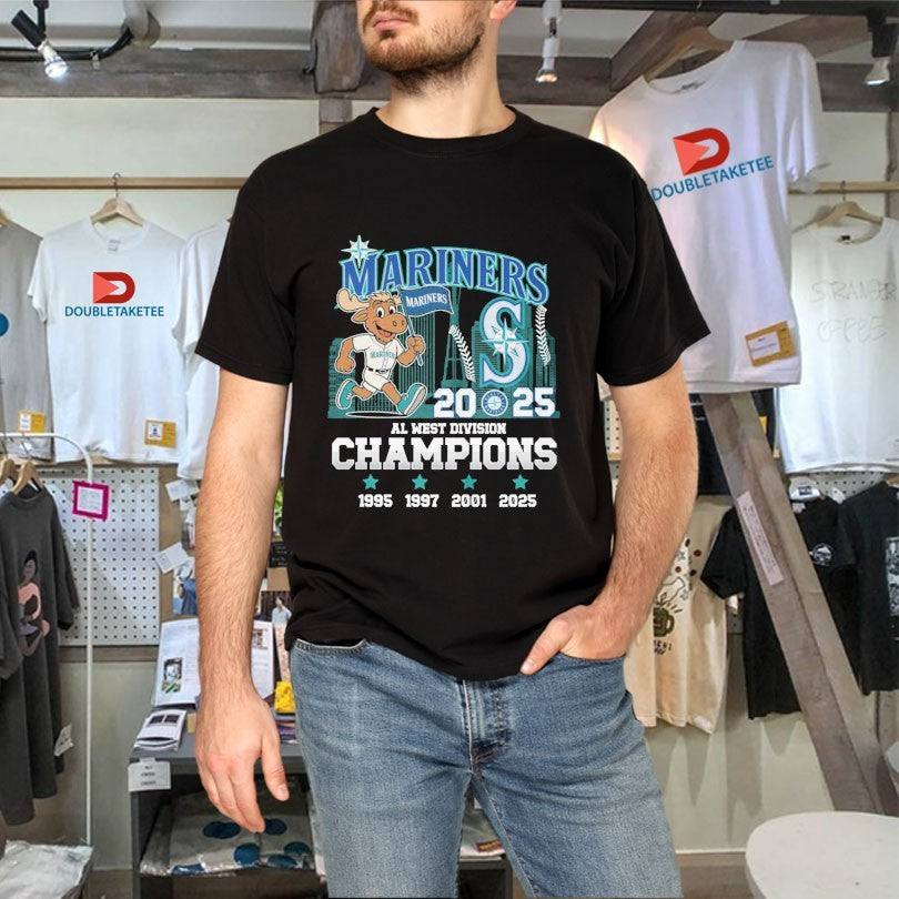 Official Seattle Mariners AL West Division Champions 1995 1997 2001 2025 Mascot Shirts