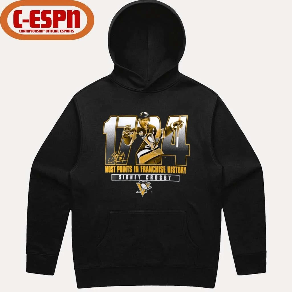Official Sidney Crosby Pittsburgh Penguins 1724 Most Points in Franchise History T-Shirt