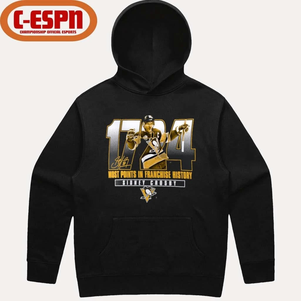 Official Sidney Crosby Pittsburgh Penguins 1724 Most Points in Franchise History T-Shirt