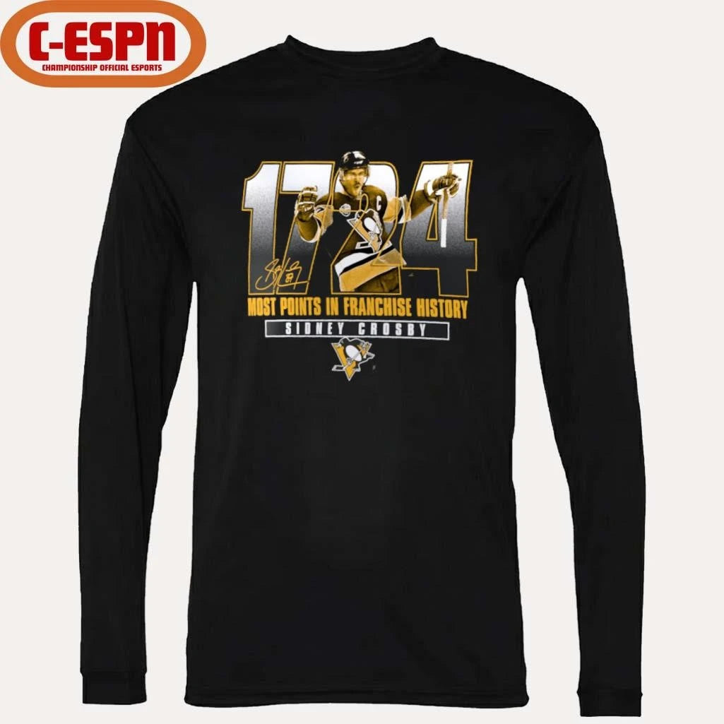 Official Sidney Crosby Pittsburgh Penguins 1724 Most Points in Franchise History T-Shirt