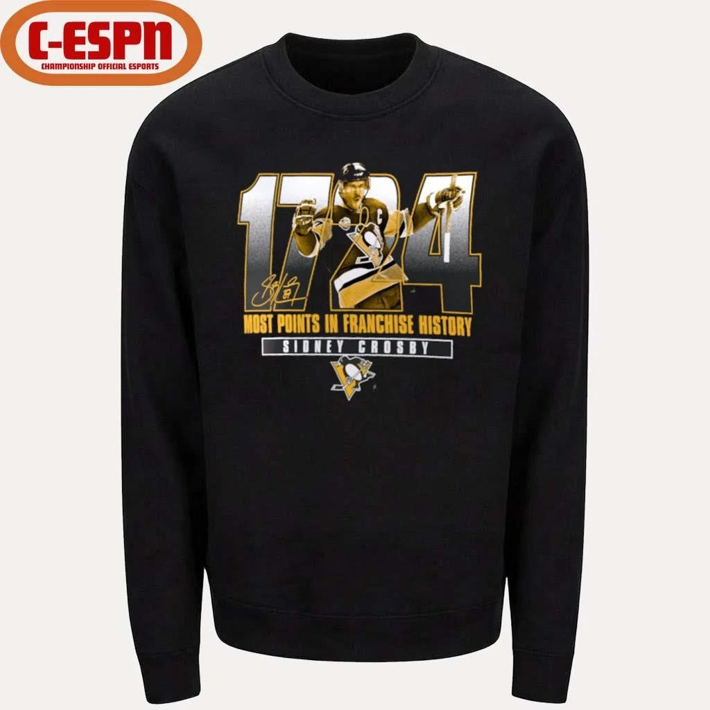 Official Sidney Crosby Pittsburgh Penguins 1724 Most Points in Franchise History T-Shirt