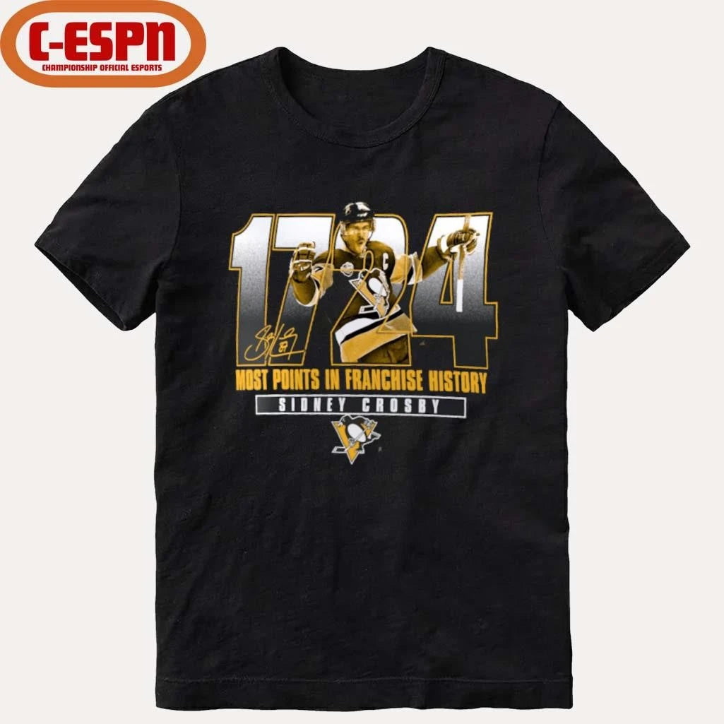 Official Sidney Crosby Pittsburgh Penguins 1724 Most Points in Franchise History T-Shirt