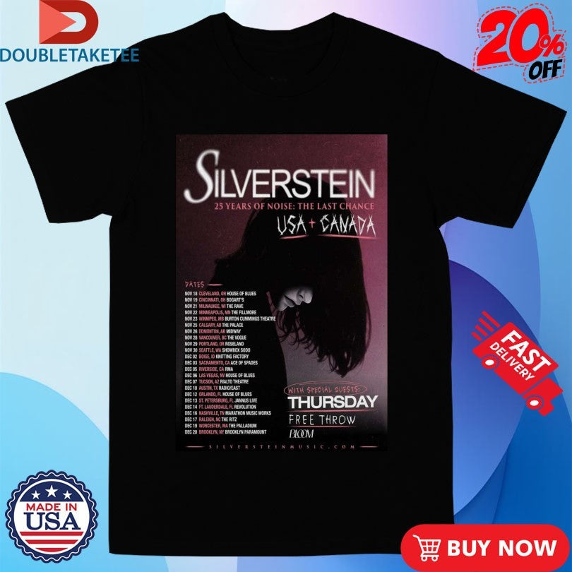 Official Silverstein 25 Years Of Noise The Last Chance Tour 2025 Dates USA Canada Shirts