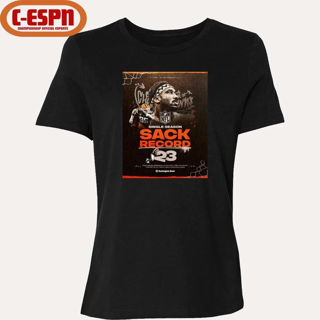 Official Single Season Sacks Record Myles Garrett Cleveland Football Shirt