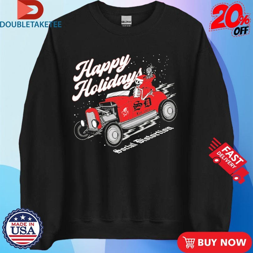 Official Social Distortion Happy Holidays Est 1979 Skelly Saltbox Sleigh Shirts