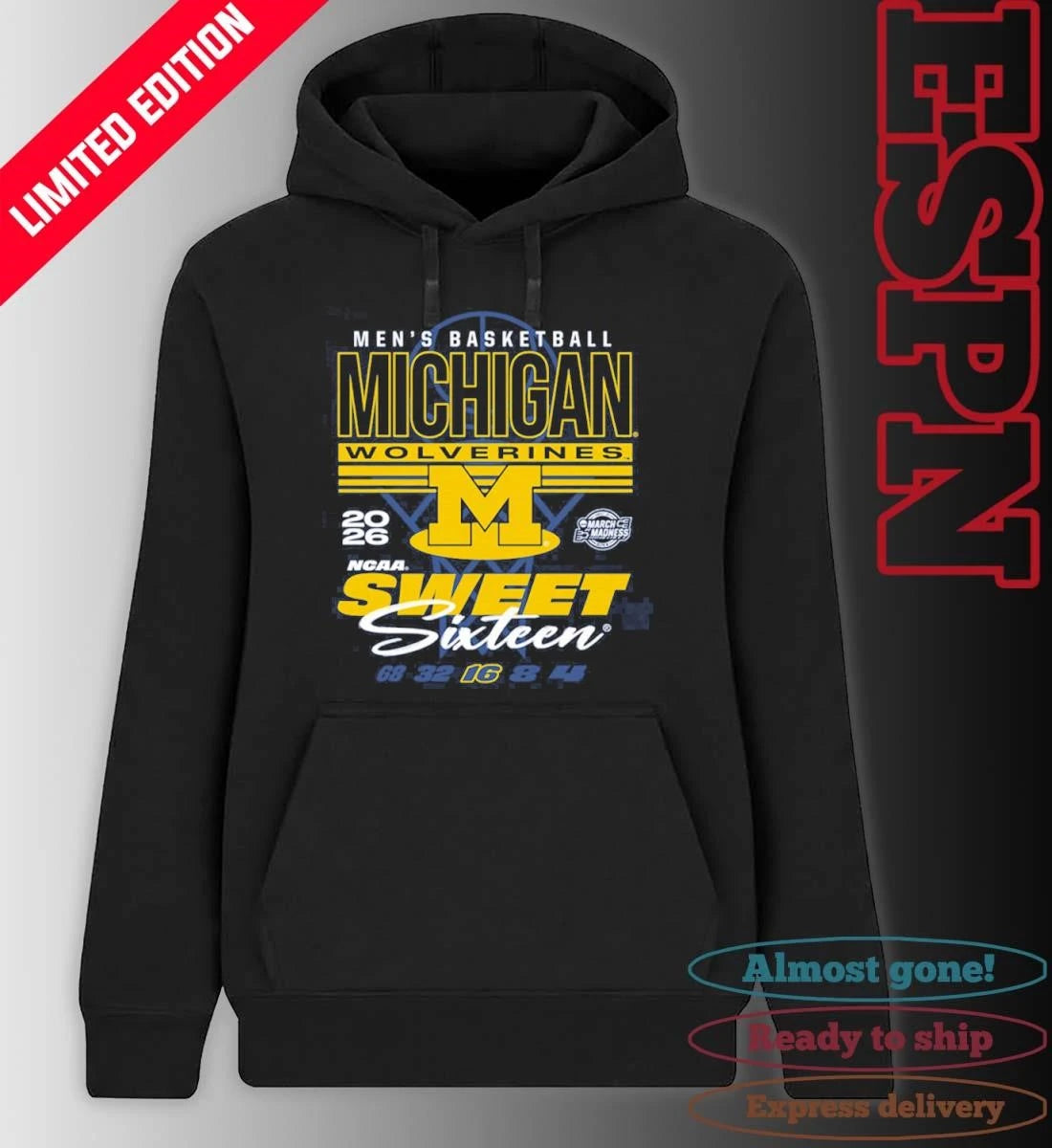 Official Something Inked Michigan Wolverines 2026 NCAA March Madness Sweet 16 Bound Net Shirt