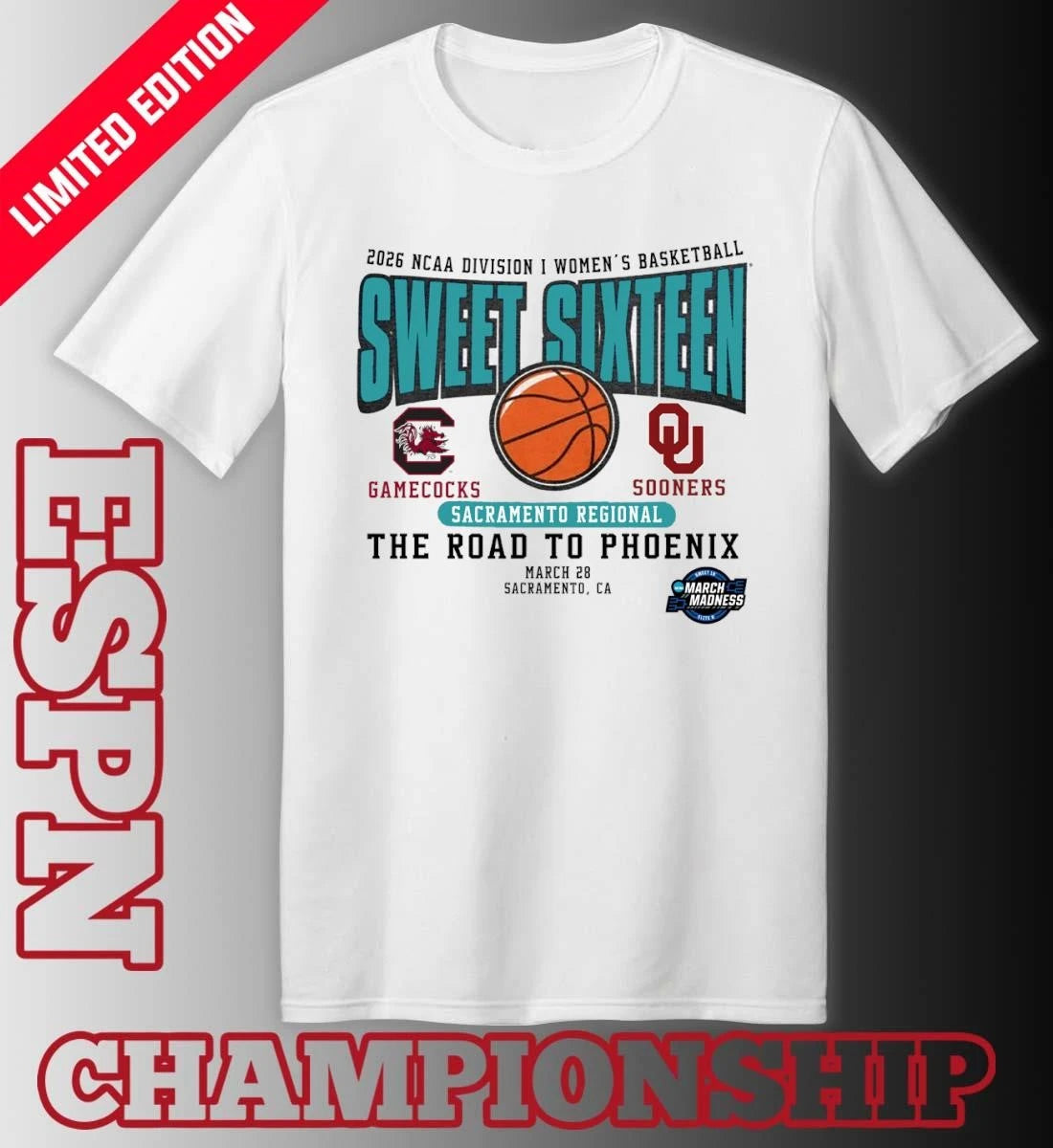 Official South Carolina vs Oklahoma 2026 NCAA DI Women’s Basketball Sweet Sixteen T-Shirt