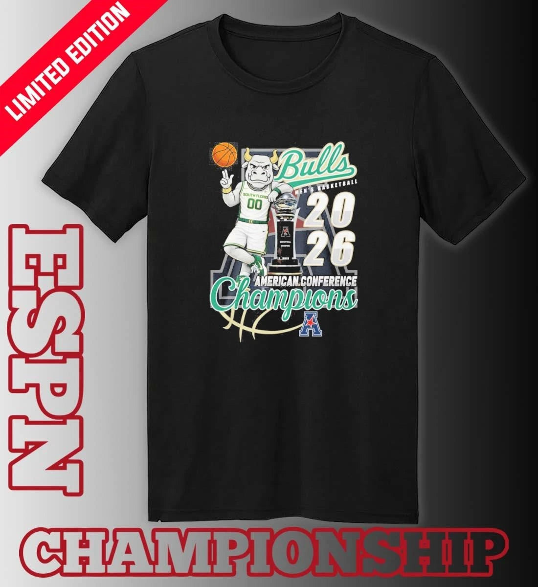 Official South Florida Men’s Basketball Mascot 2026 American Conference Champions Shirt