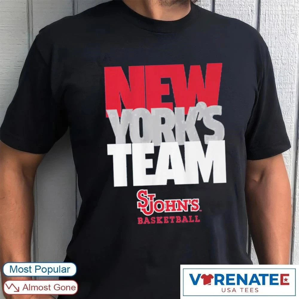 Official Black St. John’s Red Storm Basketball New York’s Team Text Stack T-Shirt