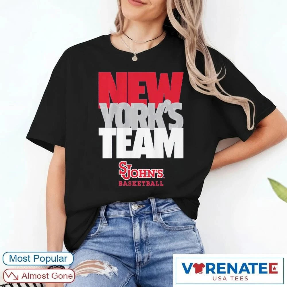 Official Black St. John’s Red Storm Basketball New York’s Team Text Stack T-Shirt