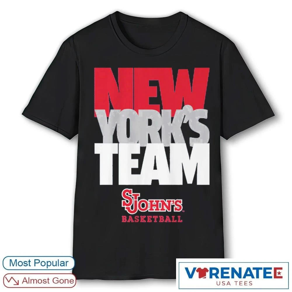 Official Black St. John’s Red Storm Basketball New York’s Team Text Stack T-Shirt