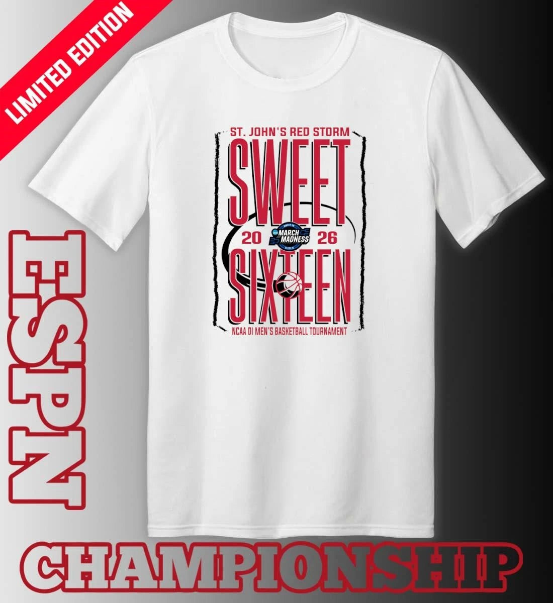 Official St. John’s Red Storm Sweet Sixteen 2026 NCAA DI Men’s Basketball Tournament T-Shirt