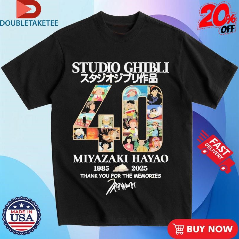 Official Studio Ghibli Hayao Miyazaki 40 Years Signature Thank You For The Memories 1985-2025 Shirts