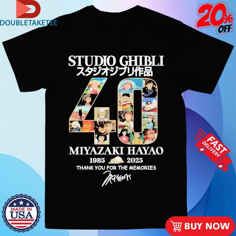 Official Studio Ghibli Hayao Miyazaki 40 Years Signature Thank You For The Memories 1985-2025 Shirts