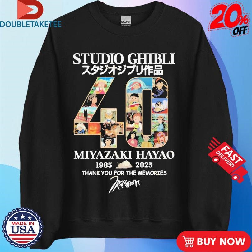 Official Studio Ghibli Hayao Miyazaki 40 Years Signature Thank You For The Memories 1985-2025 Shirts