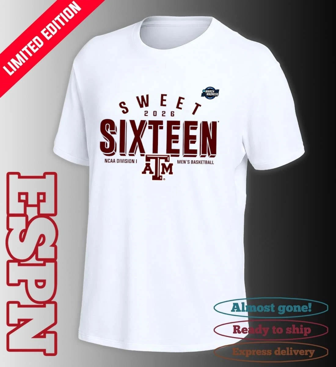 Official Sweet 16 Texas A&amp;M Aggies 2026 NCAA Men’s Basketball T-Shirt