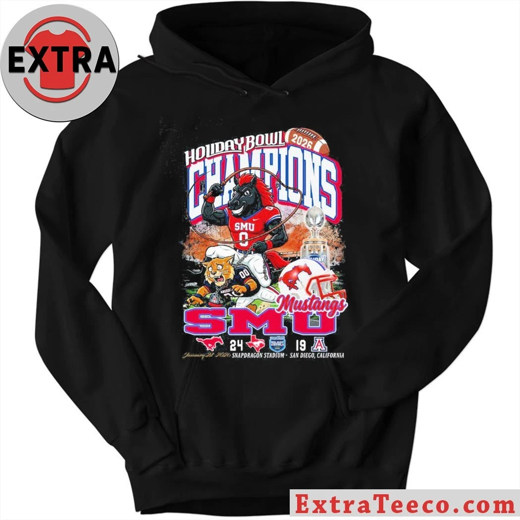 Official T-shirt commemorating the SMU Mustangs’ victory at the 2026 Holiday Bowl
