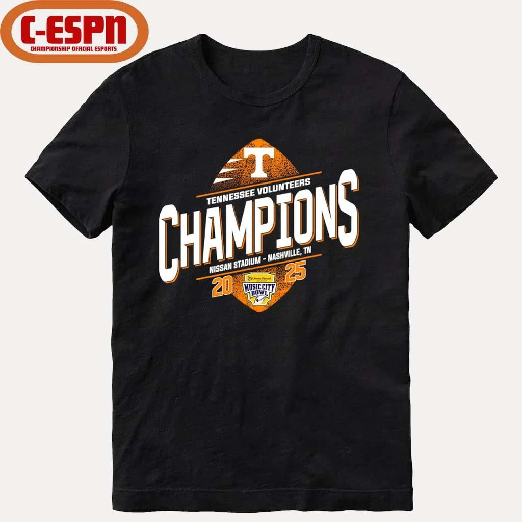 Official Tennessee Football 2025 Music City Bowl Champions T-Shirt