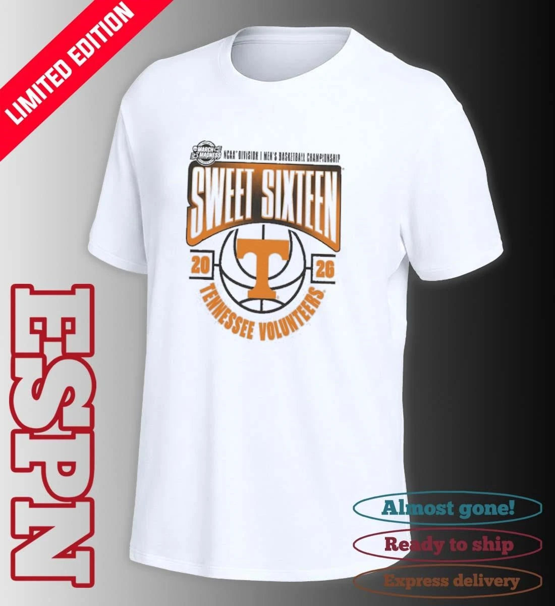 Official Tennessee Volunteers 2026 NCAA Men’s Basketball Tournament March Madness Sweet 16 T-Shirt