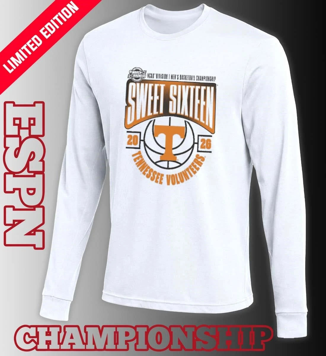 Official Tennessee Volunteers 2026 NCAA Men’s Basketball Tournament March Madness Sweet 16 T-Shirt