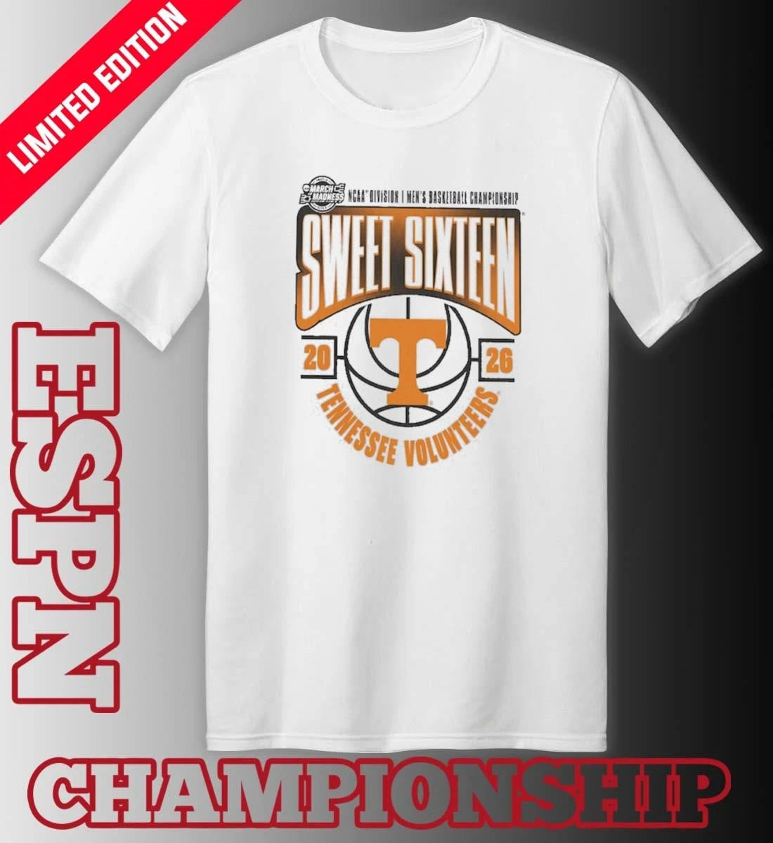 Official Tennessee Volunteers 2026 NCAA Men’s Basketball Tournament March Madness Sweet 16 T-Shirt