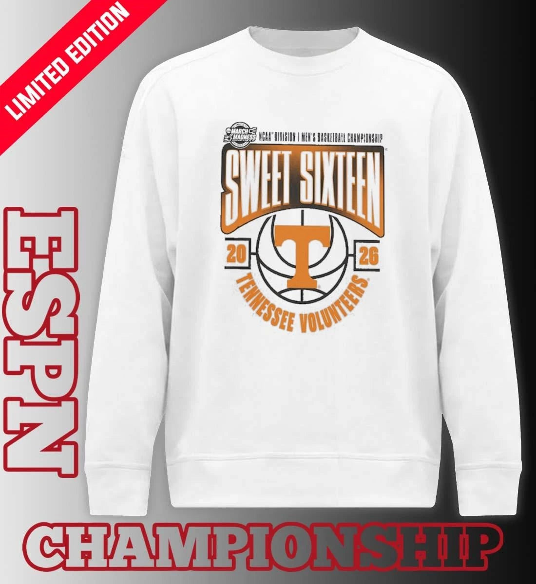 Official Tennessee Volunteers 2026 NCAA Men’s Basketball Tournament March Madness Sweet 16 T-Shirt